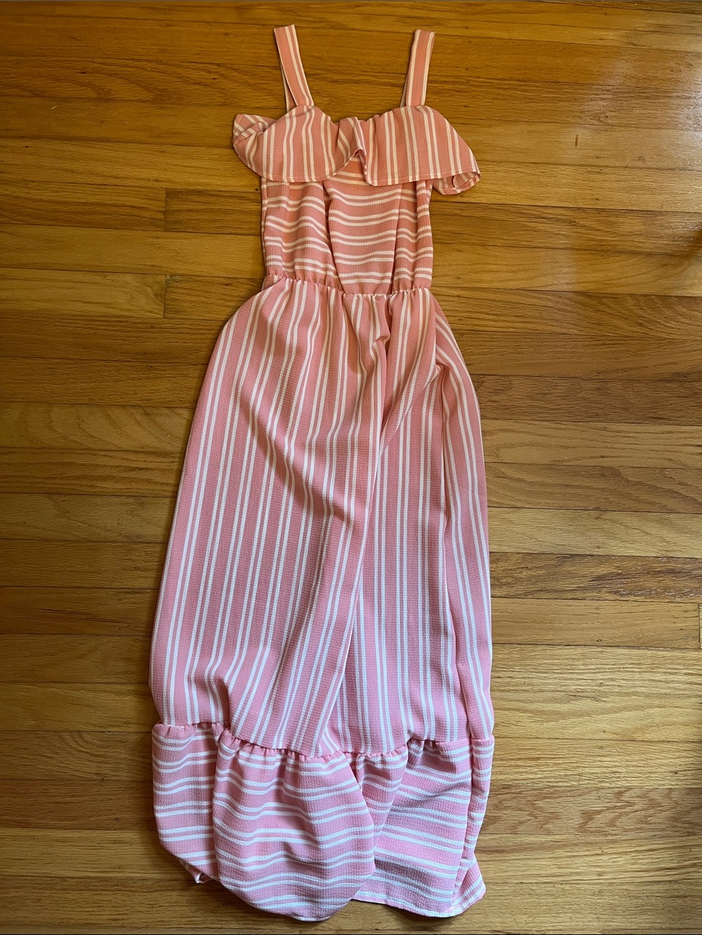 Pink & White Striped Ruffle Maxi Dress